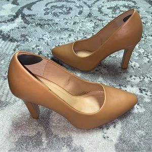 JustFab Gisselle Nude Faux Leather Rounded Toe Thin Block Heel